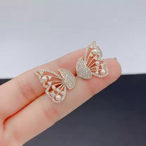 Pearl Zirconia Double Sided Butterfly Stud Earrings