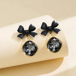 Black Bow Crystal drop cute Earrings
