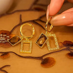 Double Square Chanel-Style Geometric Zircon Earrings