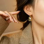Double Square Chanel-Style Geometric Zircon Earrings