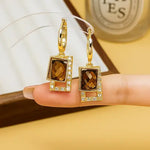 Double Square Chanel-Style Geometric Zircon Earrings