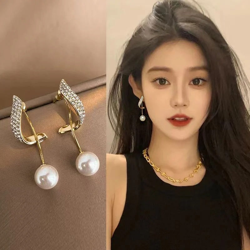 Pearl Wing Stud Korean Earrings